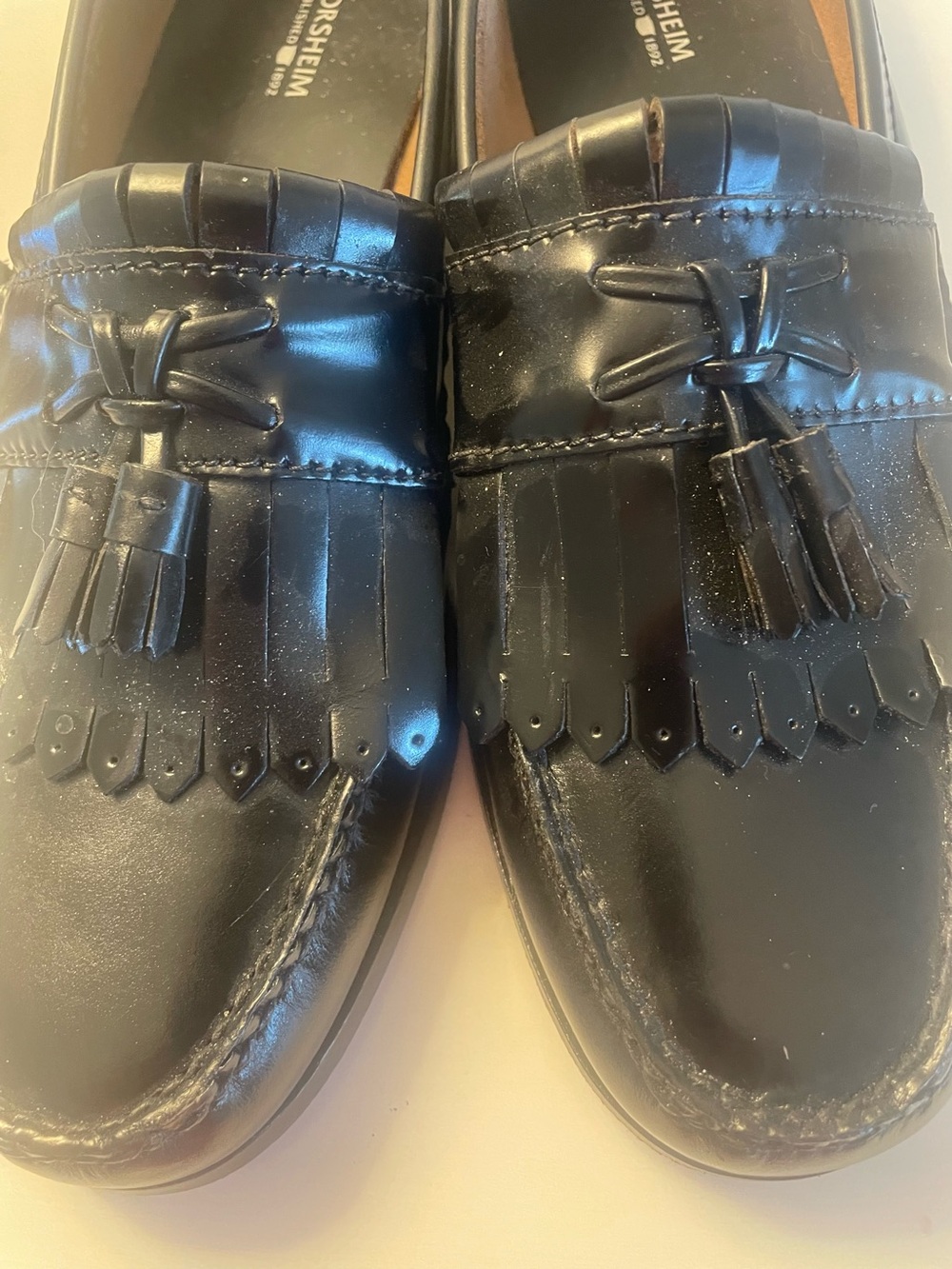 Florsheim Men’s Black Leather Kiltie Fringe Tassel Loafers 12EE EUC